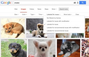 Using Google Image search to filter by licensed for reuse